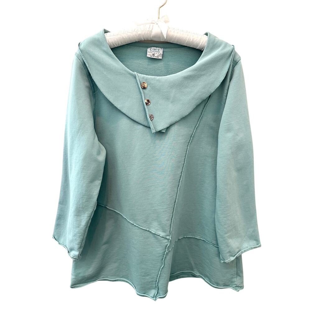 CMC Color Me Cotton Aqua Blue Sweatshirt Tunic Artsy Coastal Grandma XL - Picture 2 of 9